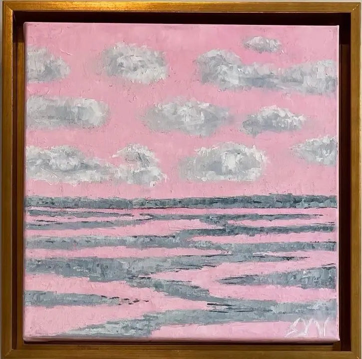 SW23 PINK AND GREY MARSH WITH FLUFFY CLOUDS