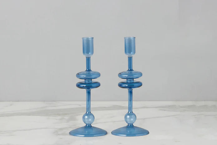 Etu Sapphire Glass Candlestick, Small
