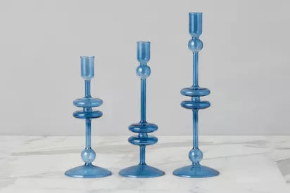 Etu Sapphire Glass Candlestick, Medium
